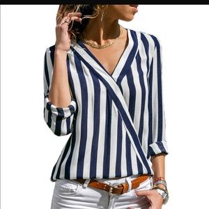 Striped Blouse - navy and white
